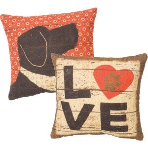 NEW Primitives by Kathy DOG/LOVE Small Double-Sided Throw Pillow
